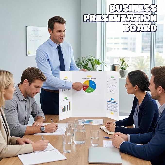 AKONEGE 3 Pack White Trifold Poster Board 24" x 16" Foam Core, Small Tri Fold Foam Poster Boards for Presentations, Science Fair Display, Photo Display, Office & School Projects, Event Exhibitions