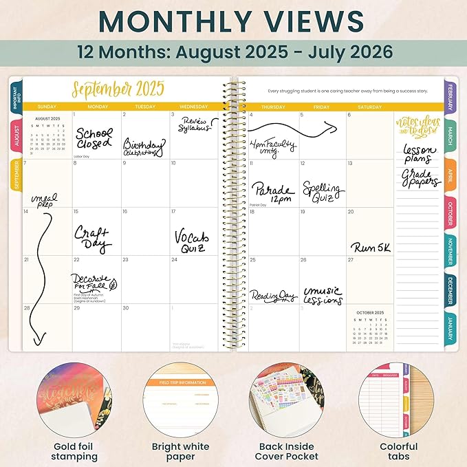 bloom daily planners 2025-2026 Academic Year Teacher Planner & Calendar - 7 Period Lesson Plan Organizer Book for Classroom or Homeschool - 9" x 11" (Interchangeable Cover) - Bold & Bright