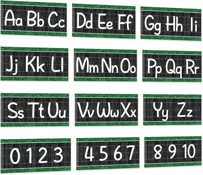 12 Pieces Alphabet Bulletin Board Strips Set Alphabet Line ABC Number Banner & Border Posters for Preschool Kindergarten Classroom Playroom Bedroom (Farmhouse)