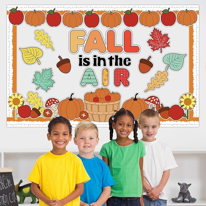 Fall Thanksgiving Bulletin Board Set Fall Pumpkin Classroom Decorations Autumn Maple Leaves Pumpkin Paper Cutouts Borders for Office School Thanksgiving Harvest Chalkboard Wall Supplies