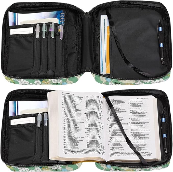 Coldinair Hummingbird Floral Green Bible Cover for Women Teens Girls,Decorative Carrying Book Case Church Bag Bible Protective with Handle and Zippered Pocket