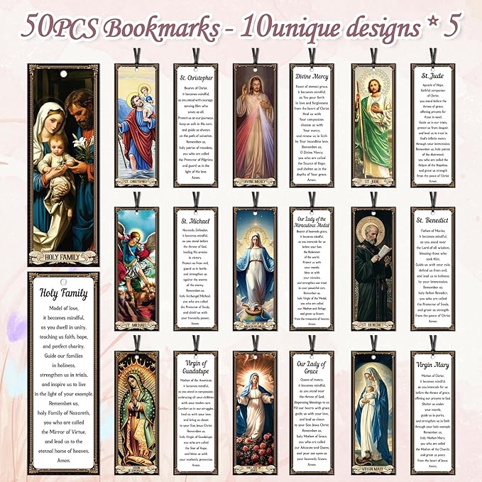 Wxiben Catholic Bookmarks for Women Men - 50 Pcs Christian Bible Bookmarks Religious Saints Prayer Book Marks Jesus Virgin Mary Book Markers Gift for Women Men Students Teacher Sunday School