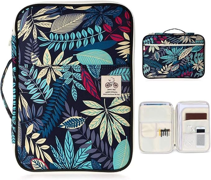 JAKAGO Travel Portfolio Organizer Waterproof A4 Document Bag Multifunctional Travel Note Pouch Zippered Case for Notebook, Ipad, Journals, Sketch Books (Dark Blue)