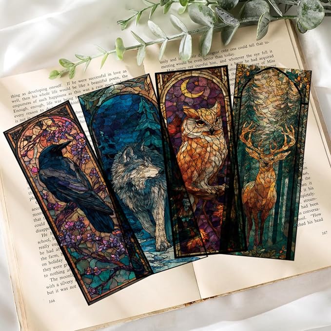 Cute Animals Bookmark Gifts - 10 Pcs Fantasy Stained Glass Art Bookmarks for Women Men Book Lovers Students Pretty Cool Page Marks School Reading Accessories Bookish Birthday Graduation Gift