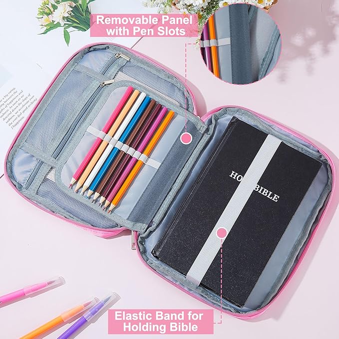 ICOSY Bible Cover Case for Women Girls Kids Bible Bag Case with Handle Kids Girls Bible Study Accessories Supplies