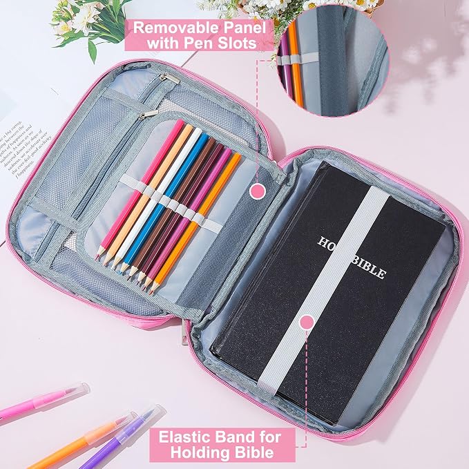 ICOSY Bible Cover Case for Women Girls Kids Bible Bag Case with Handle Kids Girls Bible Study Accessories Supplies