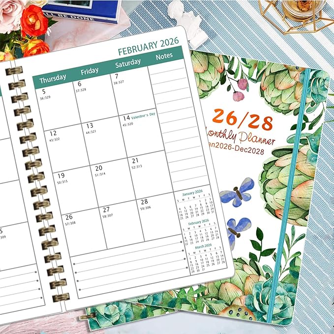 2026-2028 Planner, Three-Year Planner, Daily Plan and Monthly Plan Book, Bound with Iron Circle, A5 (8.26 "x 5.9") (Green)