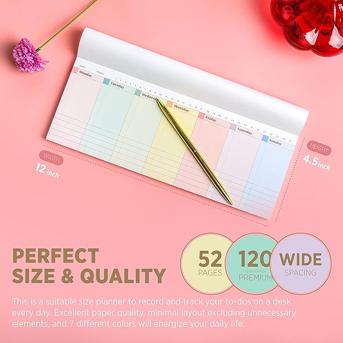 Oriday Weekly Calendar Planner Notepad Tear Off Pad (Rainbow) - Daily, Weekly Planning pads