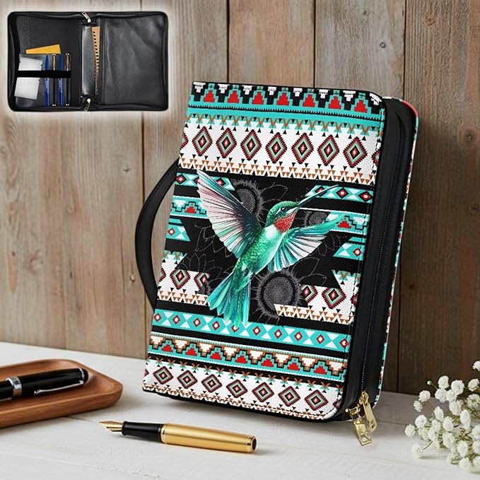 Leather Bible Cover Small Bible Case for Women Bible Bags with Bookmark Set,Aztec Boho Bird