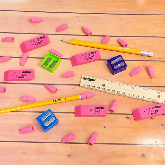 BAZIC Products Pink Eraser Top, Latex-Free Pencil Top Erasers with Arrowhead Caps, Non-Toxic Erasers for Kids, Students, Teachers, Classroom, Art, Homework & School Supplies, 144/Pack, 1-Pack