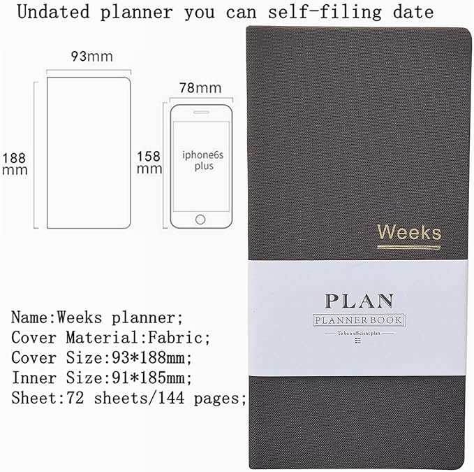 Undated Pocket Weekly Planner Schedule Organizer Agenda Year Month Week Plan A6 Notebooks (Gray with clear cover)