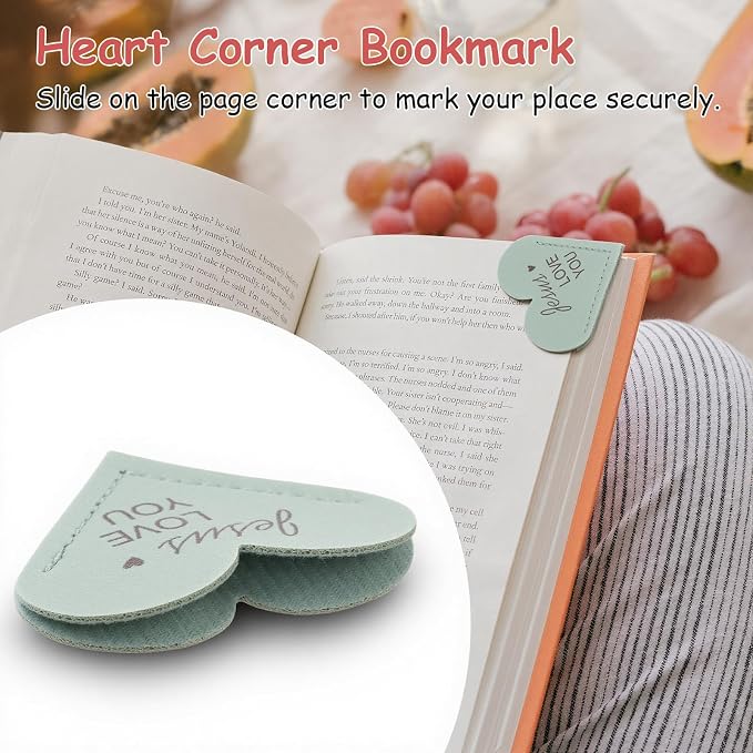 Leather Heart Bookmarks, 6pcs Cute Corner Page Book Marks, Jesus Love You,for Inspirational Religious Gifts Book Accessories (6pcs)