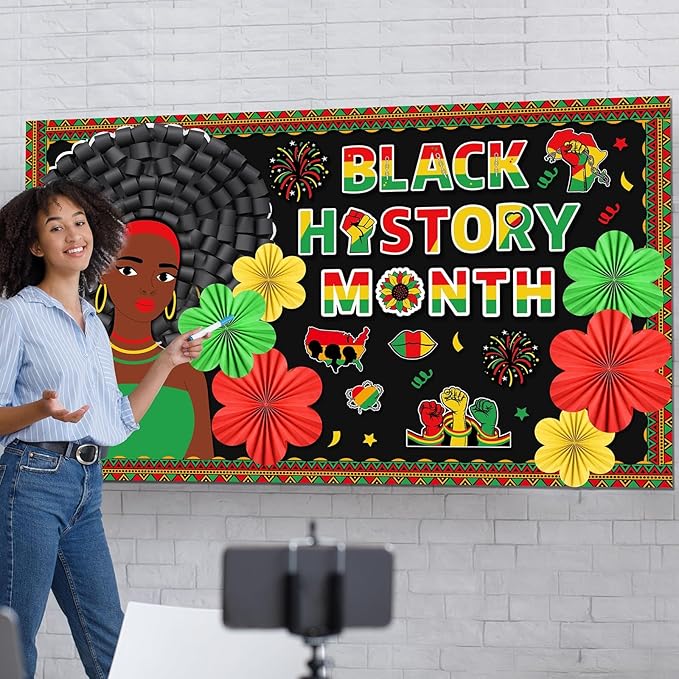 Black History Month Bulletin Board Classroom Decoration Black History Paper Cutouts 3D African American Inspirational Paper Fans for Happy Juneteeth Classroom School Chalkboard Wall Decor Supplies