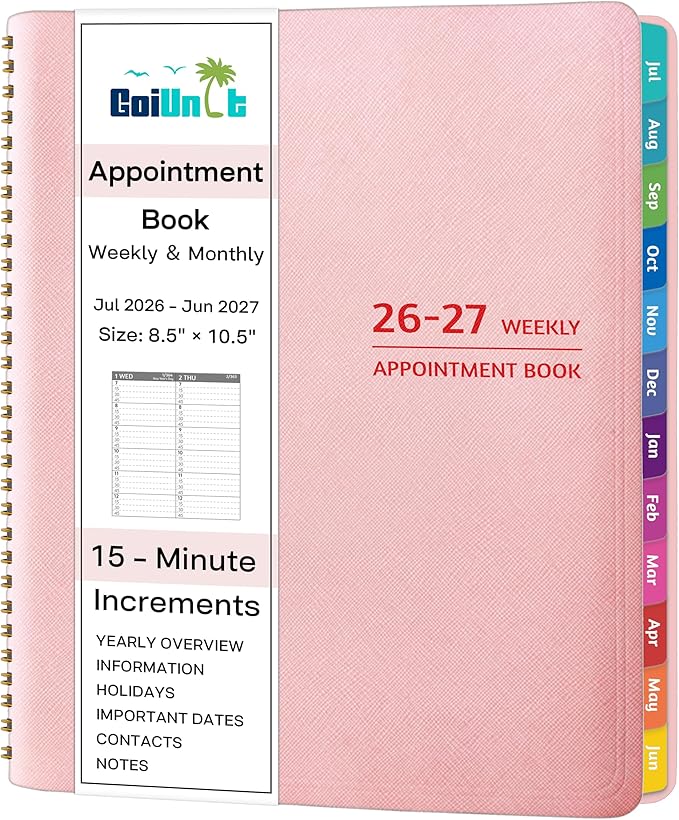 Appointment Book 2026-2027 - Appointment Planner with Weekly ＆ Monthly Spread, Jul 2026 - Jun 2027, 8.5’’ x 10.5’’, Large, 15 Minute Increments, 2026-2027 Daily Planner with Pockets, Tabs, thick paper