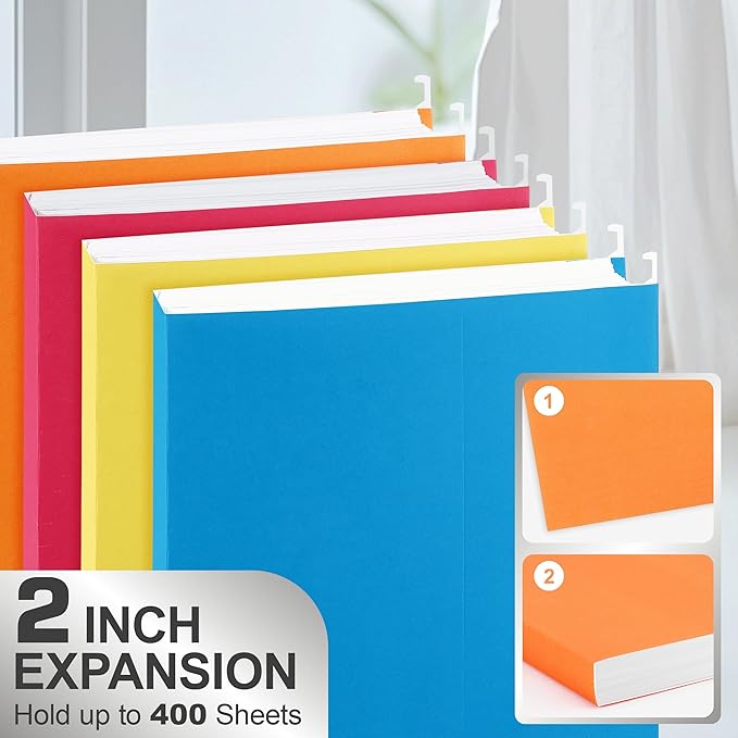 Legal Size Hanging File Folders,25 Packs Legal Hanging File Folders,Assorted Colors Legal Size Hanging Folders,9.2'' × 14.8'',Hanging Folders for Filing Cabinet,1/5 Adjustable Tabs for Office,School