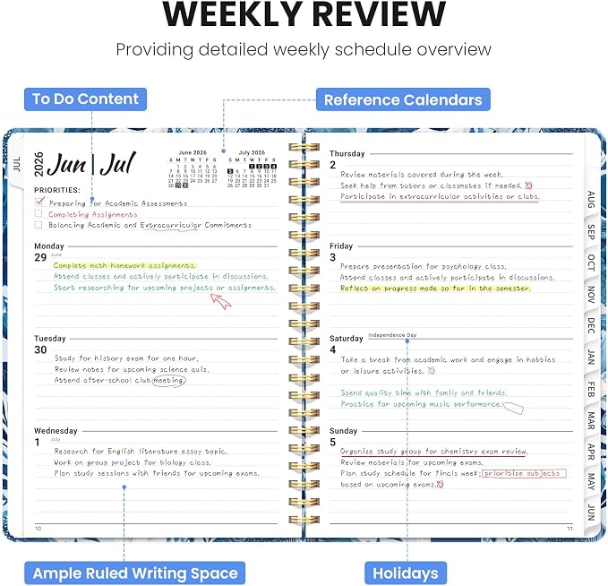 Planner 2026-2027, Monthly and Weekly Calendar Academic Planner July 2026 - June 2027, Hardcover Student Teacher Planning Agenda Book with Tabs, Perfect for Office School Supplies, A5 (6.3" x 8.5") - Sapphire Bloom