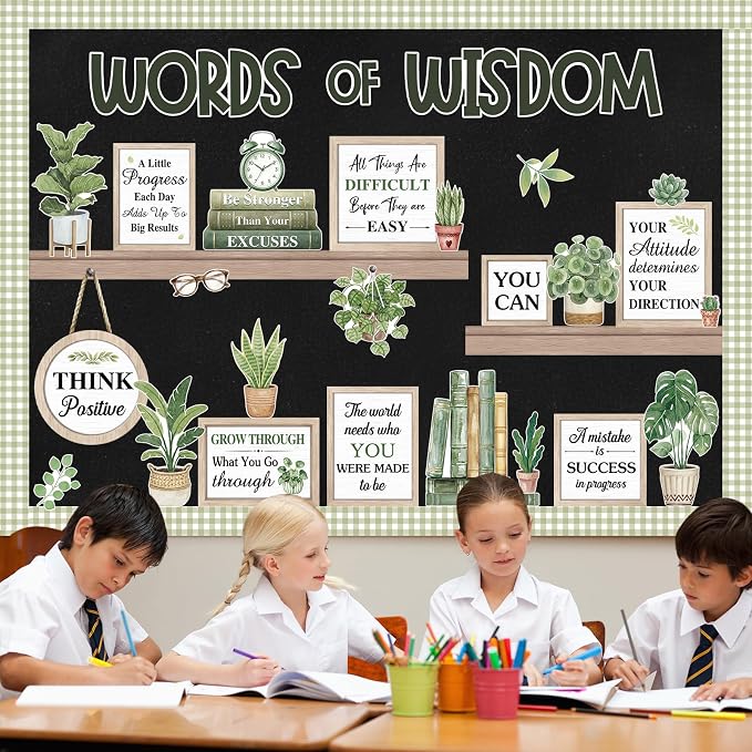 Mooliwe 57 Pcs Fresh Plants Bulletin Board Set Inspirational Flower Bulletin Board Decoration Positive Cutout Classroom Decoration for School Office Home Teacher Classroom Wall Supplies