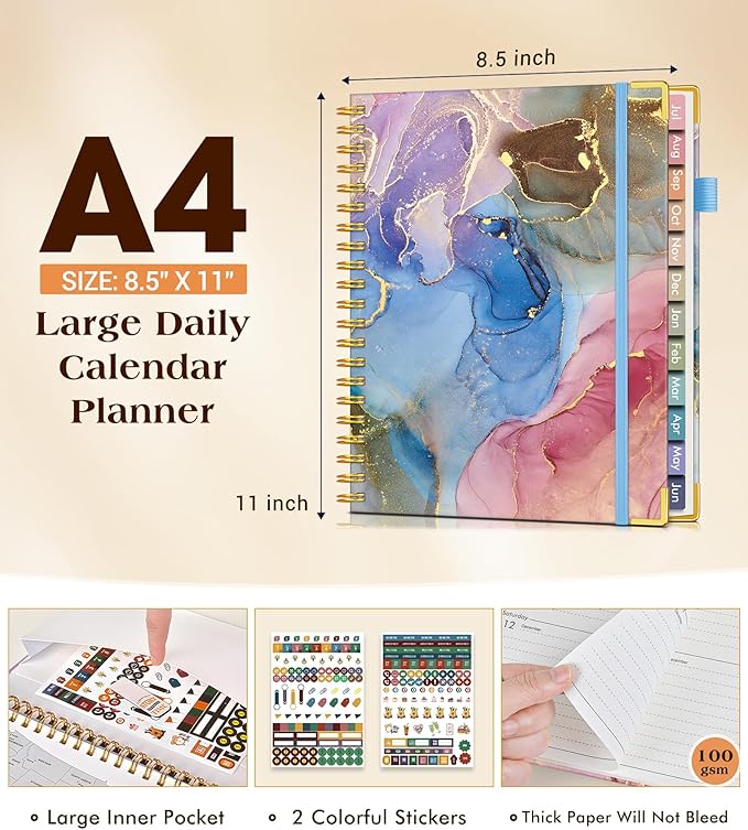 Academic Planner 2026-2027, Hardcover Weekly and Monthly Calendar Planner from July 2026 - June 2027, 8.5" x 11" A4 Large Daily Agenda with Tabs, College School Organizer for Student Teacher, Vibrant Watercolor