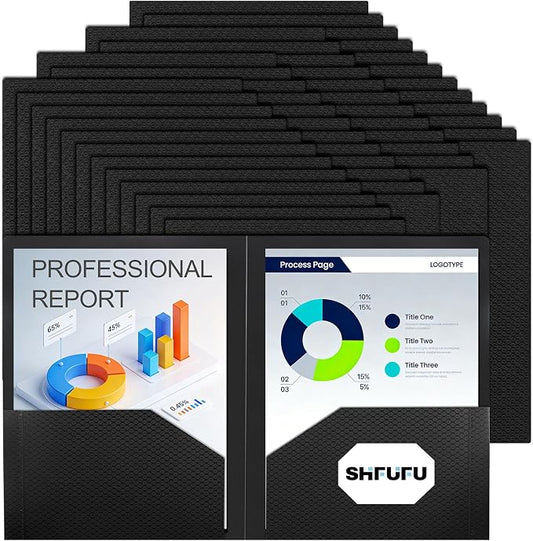 Textured 2 Pocket Plastic Folders, Durable Letter Size File Folders with Business Card Slot, Heavy Duty Plastic Folders for School Office (48 Pack, Black)