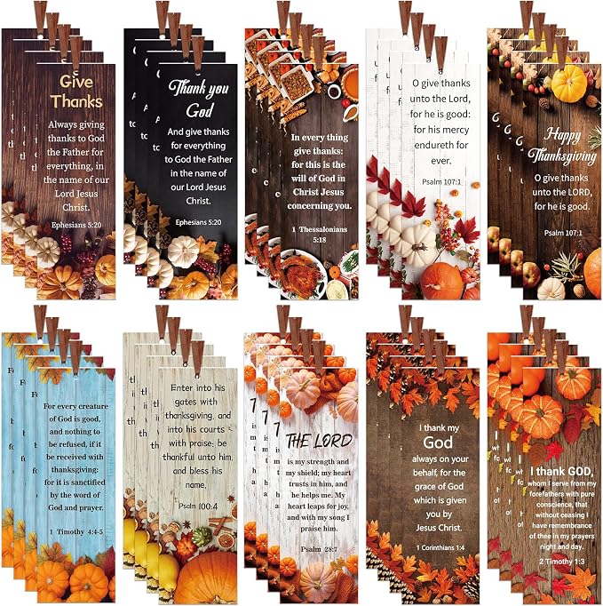 Cholemy 200 Pcs Thanksgiving Bookmarks with Bible Verse Thanksgiving Bookmarks Bulk Religious Fall Paper Bookmark for Autumn Prayer Church Gifts Favors