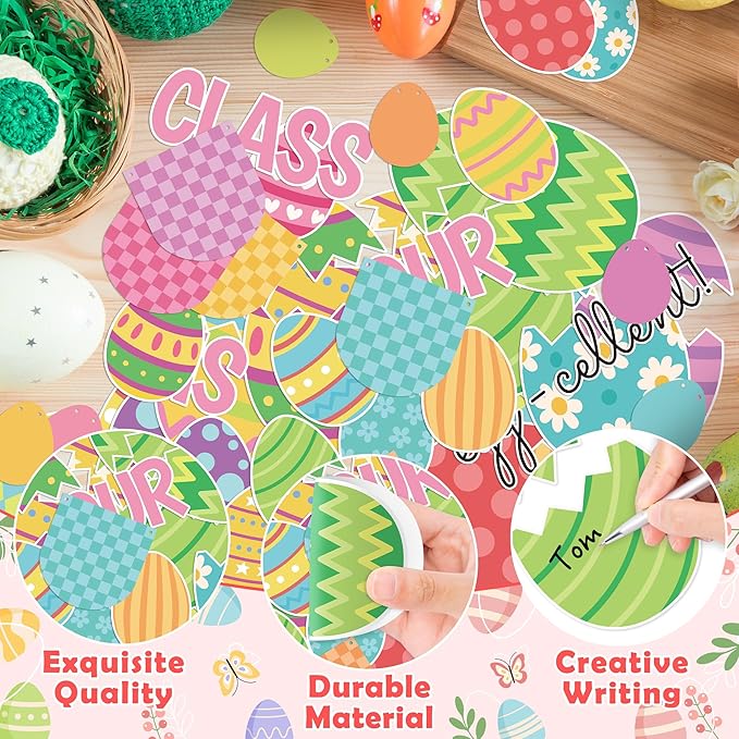 142Pcs Easter Egg Cutouts with Photo Space, Spring DIY Photo Craft Cutouts for Bulletin Board Classroom Decoration, Make Your Own Easter Egg Craft Kit for School Home Chalkboard Wall Door Decor