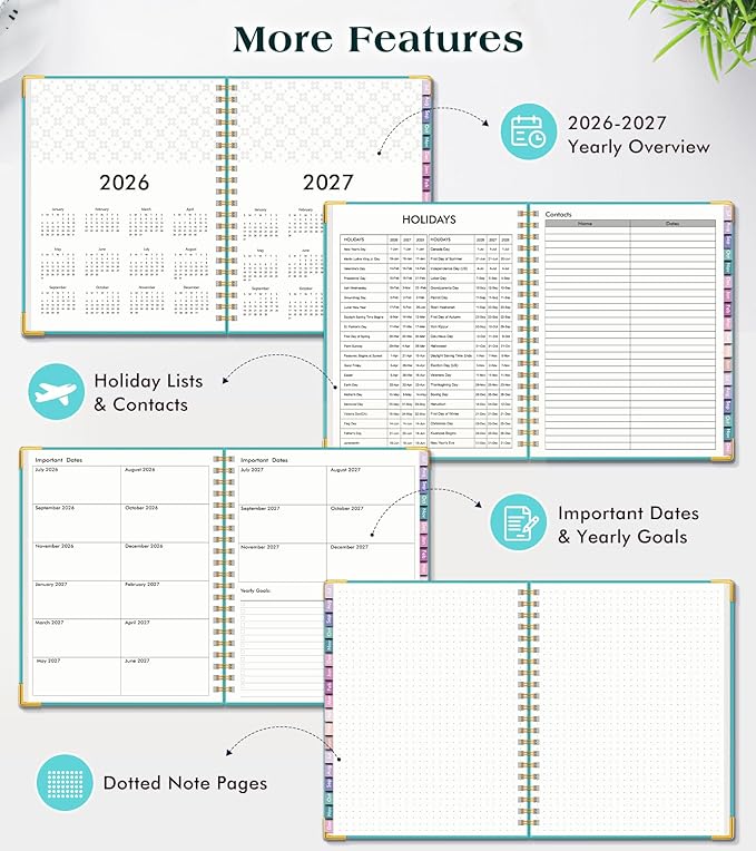 Academic Planner 2026-2027, 18 Months Weekly and Monthly Hardcover Planner, July 2026 - December 2027, 8.5" x 11" A4 Large Daily Calendar Planner Book with Tabs, Spiral College School Agenda Organizer for Student Teacher, Pacific Green