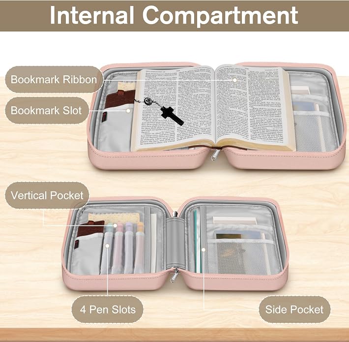 FINPAC Bible Cover Small Size Church Study Book Carrying Bag, Bible Protective Case with Handle Zippered Pocket for Men Women