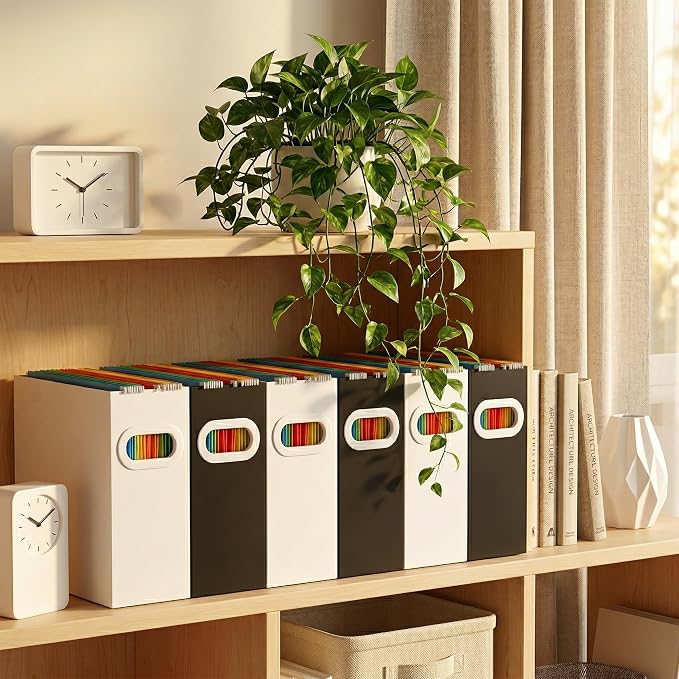 Hanging File Organizer Box, 6 Pack White Cardboard File Folder Holder for Letter Size, Portable Desk Document Storage with Handles, for Office,Home,School