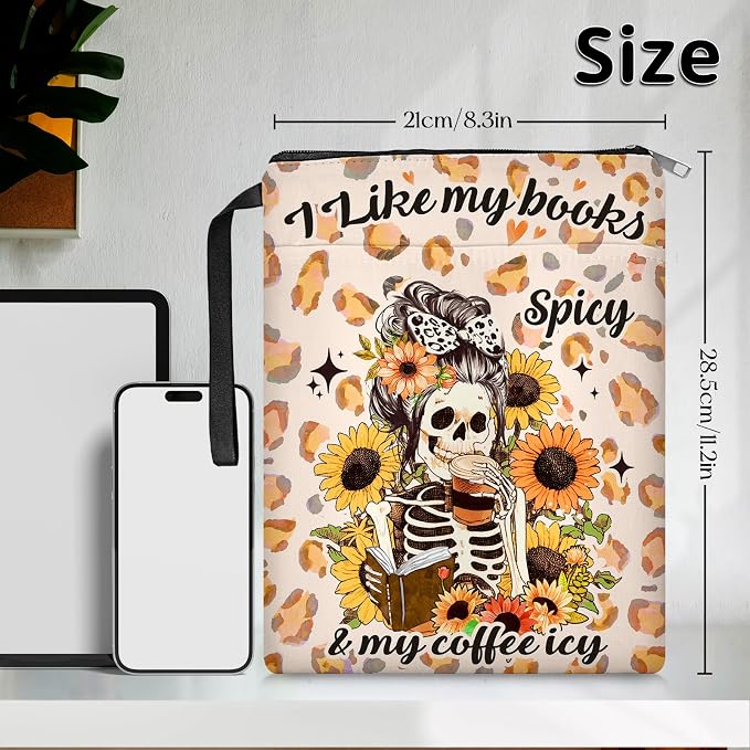 Skull Sunflower Book Cover, Book Sleeve for Book Lovers, Book Sleeve with Zipper, Waterproof Memory Fabric, Learning Supplies for Readers, Gifts for Chritsmas Thanksgiving 11.2x8.3in