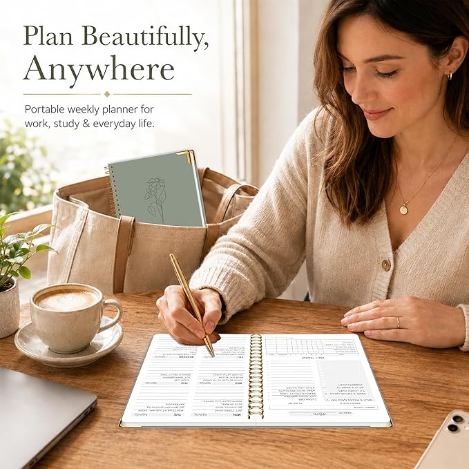 Undated Weekly Planner, Weekly To Do List Notebook with Goal & Habit Tracker Organizer, A5 Hardcover Weekly Planner for ADHD, Office School Home Supplies, Reduces Stress and Boosts Productivity - Green