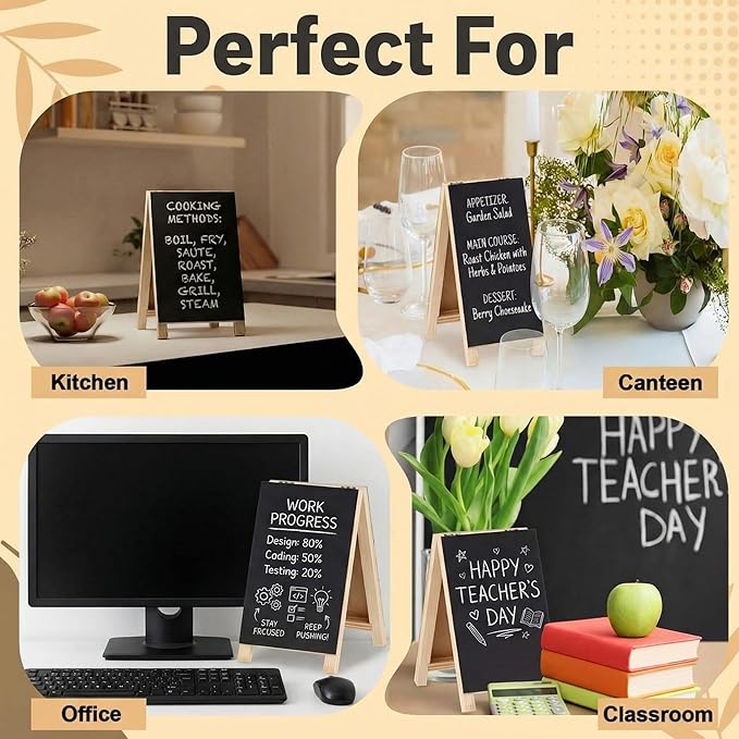 3 Pcs Mini Chalkboard Easel Signs 4.5" x 7.5" Tabletop Chalkboard Sign Double Sided Display Comes with Chalk and Blackboard Eraser for Bar Wedding Parties Home Decor Restaurant Menu