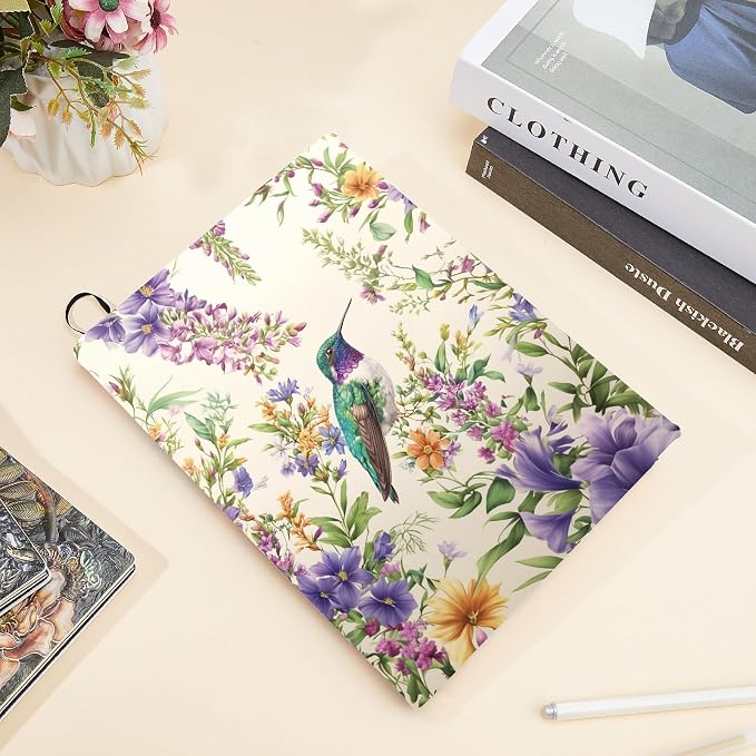 CRASPIRE Hummingbird Stretchable Book Cover Flower Animal Washable Reusable Large Nylon Book Protector Elastic Notebook Wraps Suitable for Hardcover Books Classroom Students