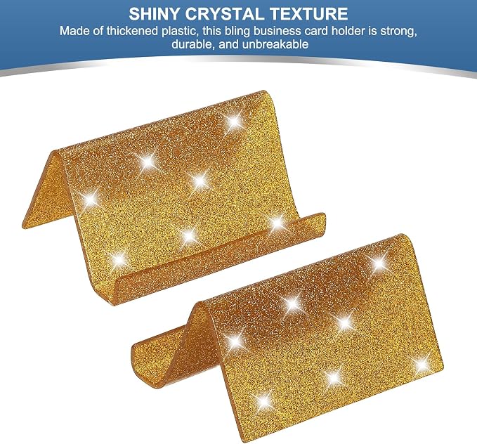 PATIKIL Business Card Holder for Desk, 2Pcs Acrylic Business Card Holders Shine Card Stand Organizer Cards Display for Office Exhibition, Gold/Silver