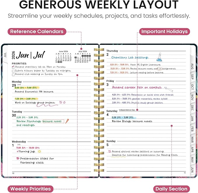 Planner 2026-2027, Academic Year Monthly and Weekly Calendar Planner, Jul 2026 - Jun 2027, Hardcover Teacher Student Planning Agenda book with Tabs, Perfect for School Office Supplies, 8.5" x 11" - Jellyfish