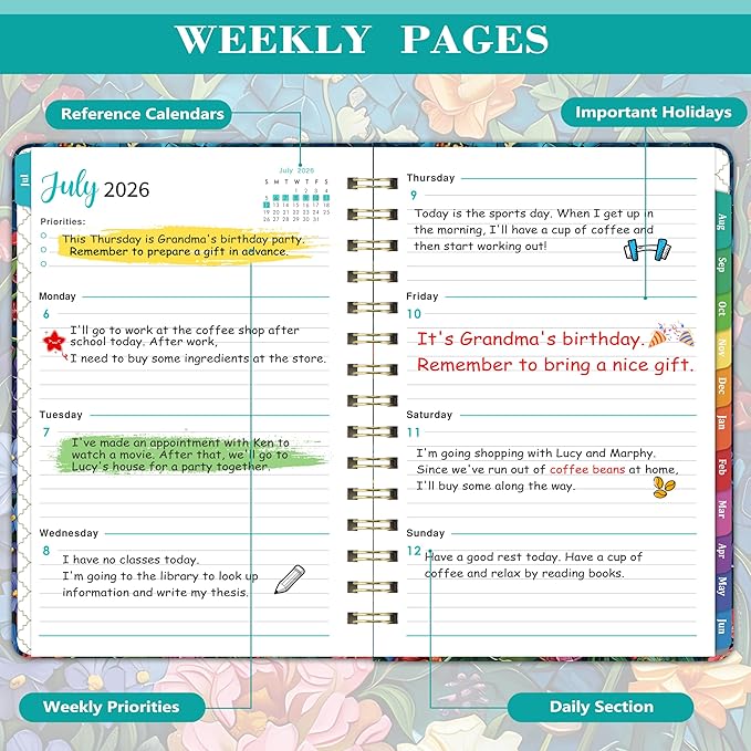 Planner 2026-2027 - JUL 2026 - JUN 2027, 2026-2027 Planner Weekly and Monthly with Tabs, Academic Planner 26-27, 6.5" x 8.5", 26-27 Calendar Planner, Weekly and Monthly Planner with Inspiring Quotes, Twin-wire Binding, Premium Paper, Back Pocket & Hard...