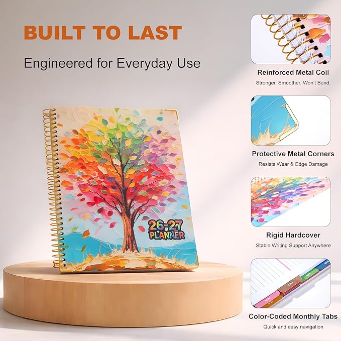 Planner 2026-2027, 18 Month Weekly and Monthly Planner Calendar with Tabs, Jul 2026–Dec 2027, Large 8.5" x 11" A4 Hardcover Spiral Agenda Planner, Colorful Art Tree Design for Home, Work, School and Teacher