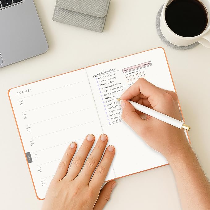 And Per Se 2026 Planner-Daily, Weekly & Monthly Leather Hardcover Planner, 5.7" x 8", Daily Schedule, 100 GSM Thick Paper, Back Pocket(Pumpkin Orange)