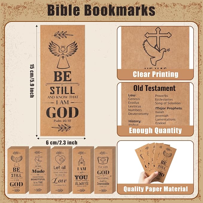 Haooryx Christian Bible Pen Bookmark - 50-Piece Christian Bible Verse Bamboo Inspirational Pen Scripture Biblical Bookmark Set Sunday School Church Religious Multi-Item Party Favor Packs Gifts Bulk