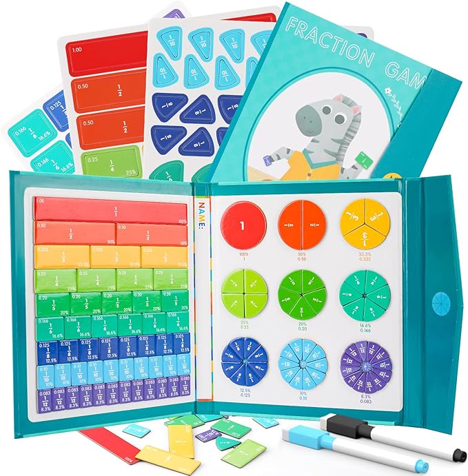 Magnetic Fraction Educational Puzzle, 102 Pcs Magnetic Fraction Puzzle for Kids, Magnetic Fraction Tiles & Fraction Circles, Fractions Manipulatives Learning Games for Elementary School