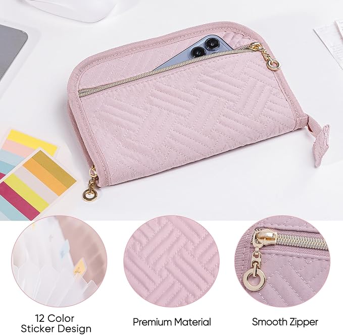 Receipt Organizer with 12 Pockets 8x5.5" Small Receipt Holder Organizer - Accordion File Organizer - Cash/Bill Organizer -Coupon Holder - Budget Binder Money Organizer for Travel, Business