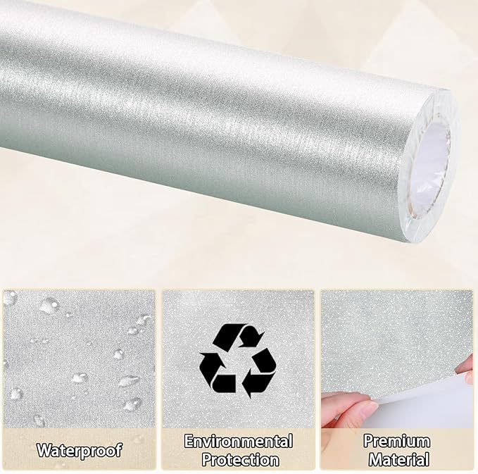 Qyeahkj 17in x 20ft Brushed Bulletin Board Paper Roll Bulletin Board Background Paper Fade Resistant Classroom Decoration Poster Art Craft Home Wall Education Decor Supplies Silver