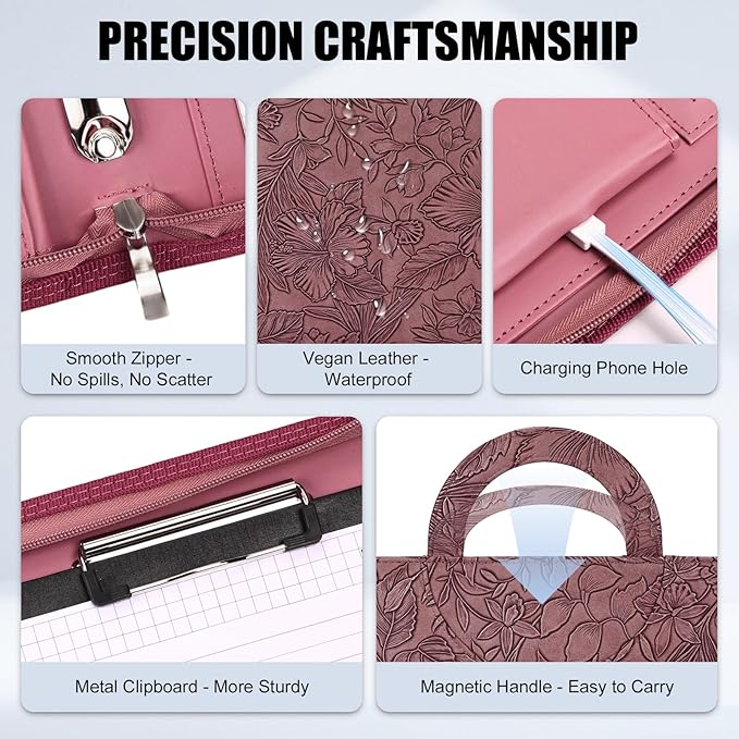 Portfolio Binder 3 Ring Includes Pen and 5 Dividers with 10 Pockets, Padfolio Organizer with Zipper for Men and Women, Includes A4 Notepad for Business, School, Work