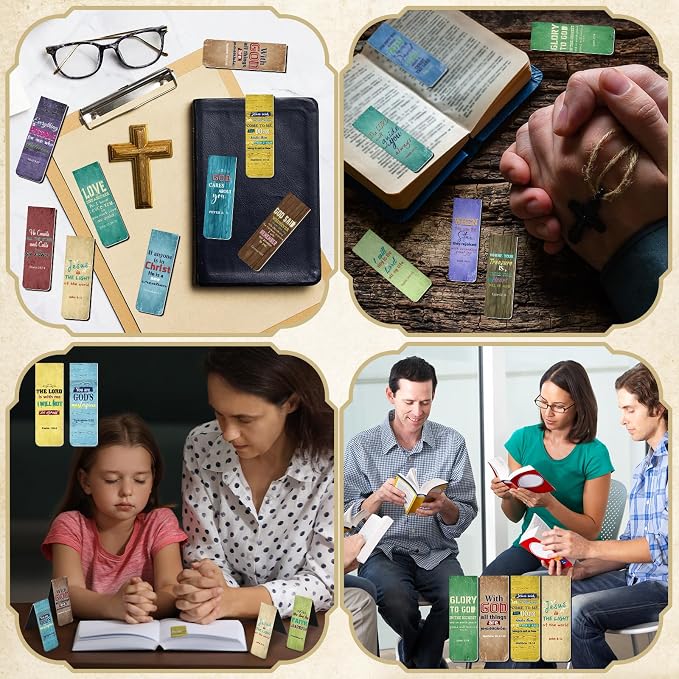 Chinco 30 Pcs Magnetic Christian Bookmarks - Bible Verse Inspirational Scripture Page Clips, Religious Prayer Bookmarks for Women, Kids, Teachers, Church Supplies & School Gifts(Vintage)