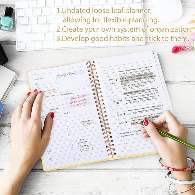 Thboxes Undated Daily Planner with Hourly Schedule, 5.71" X 8.35" Daily To DO List Noteboook Set Goals A5 Daily Personal Organizer Notepad School Work Office Improve Efficiency Planner, Light Brown
