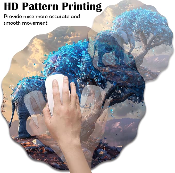 Pen Holder for Desk, PU Leather Multifunctional Desktop Storage Box and Anti-Slip Mouse Pad Set, Makeup Brush Holder Pen Organizer for Office and Home - Leaves and Elephants