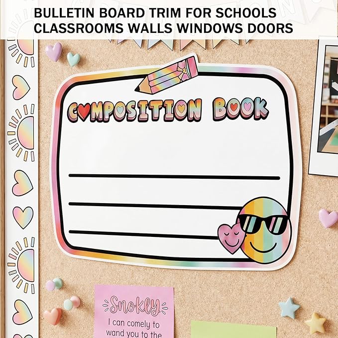 Gueevin 4 Pcs Large 23 * 16.5 inch Composition Book Cutouts Composition Notebook Bulletin Board Trim for Classroom Door First Day of School Wall Windows Porch Sign(Color)