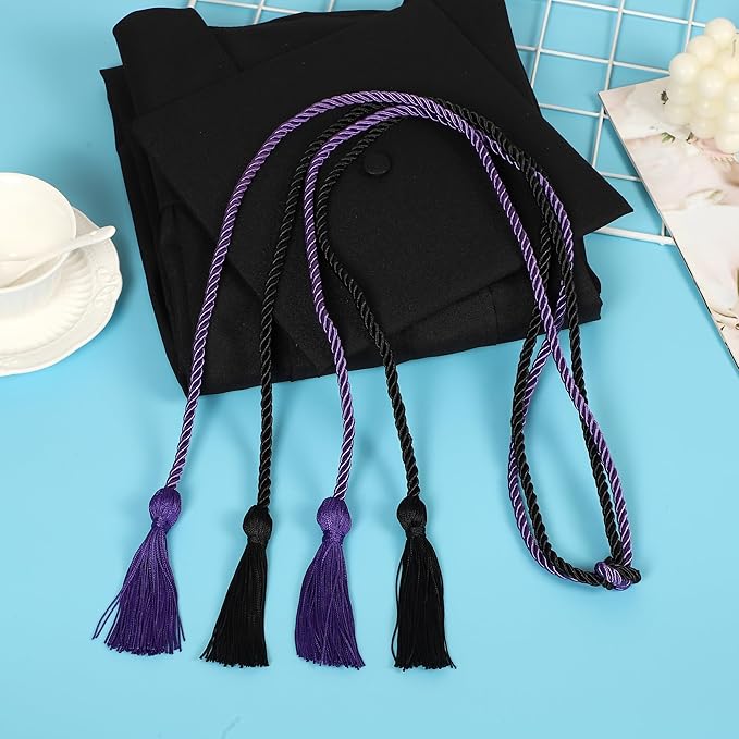 Graduation Double Honor Cords with Tassels Braided Academic Ropes for High School College Ceremony 68 Inch (Black+Purple)
