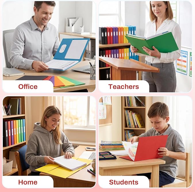SUNEE Folders with Pockets(125 Pack, Red), 2 Pocket Folders Fit Letter Size Paper, Paper File Folder for School Office Home Business