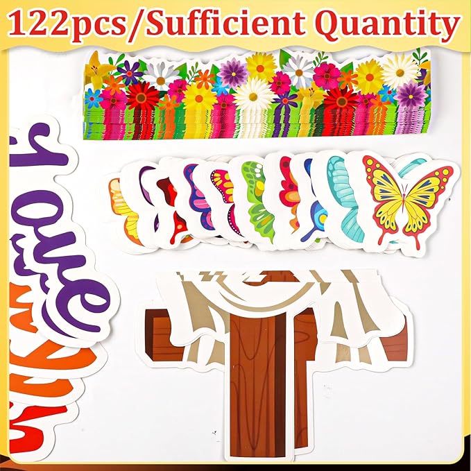 Spring Easter Bulletin Board Decorations Christian Religious Jesus Bulletin Board Set Fly Away with God Love Cross Cutouts Decor for Sunday School Classroom Teachers Students Supplies