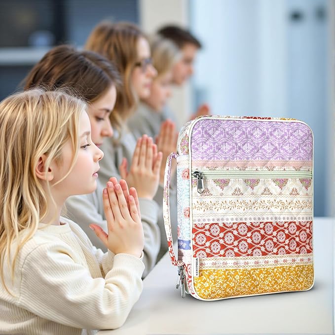 WOBAGMEN Bible Cover Case for Women,Large Bible Tote Bags Organizer Quilted Carrying Case for Girls,Bible Study Supplies Accessories Christian Gifts for Women (Yellow Floral, M)